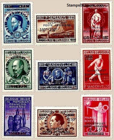 Timbre Belgique Yvert Aérienne 15A/23A